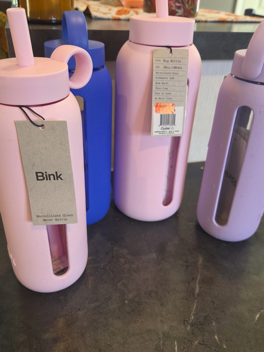 BINK Lot Of 4 Glass Water Bottles
